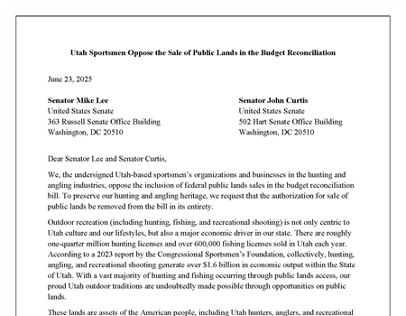 Utah Sportsmen’s Organizations and Businesses Unite in Opposing Public Land Sales