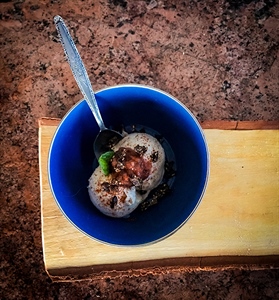 Elk Bacon, Almond & Bear Fat Brittle Over Hand-Cranked Frozen Custard