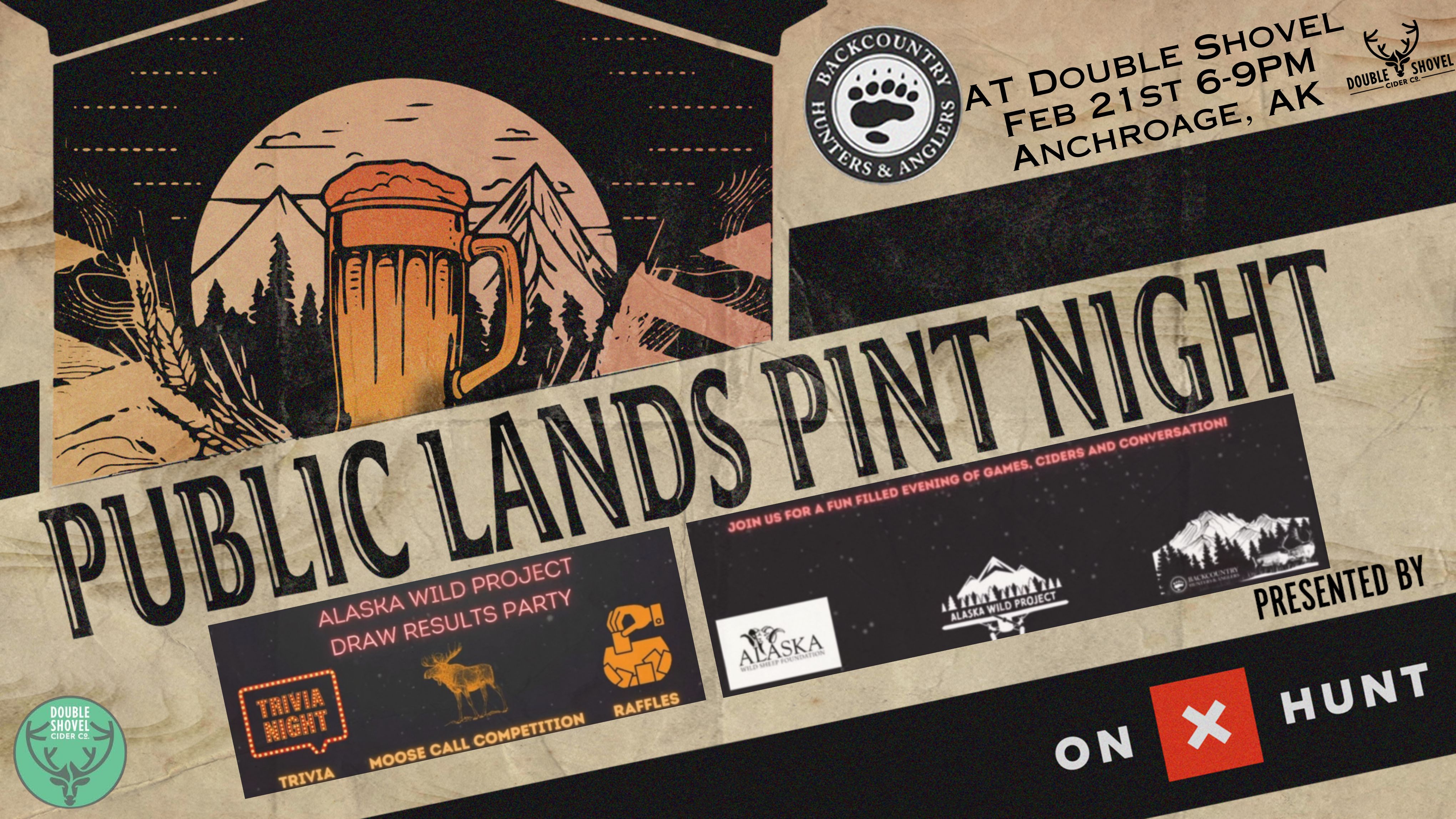 Public Lands Pint Night at Double Shovel in Anchorage AK on Feb 21 from 6-9 pm