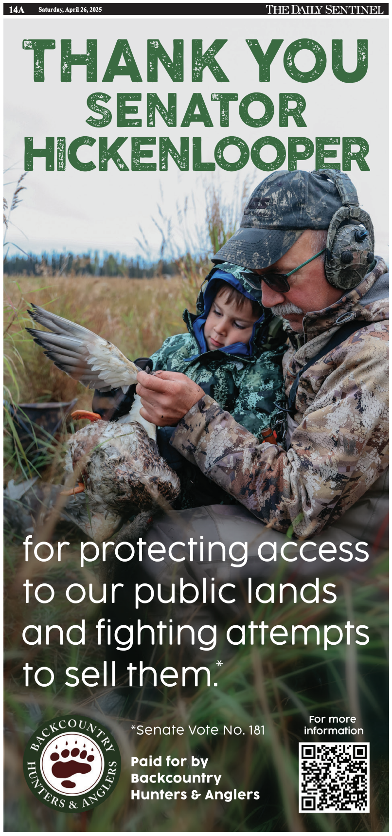 Thank You Ad Showing a Grandfather and Grandson Duck Hunting